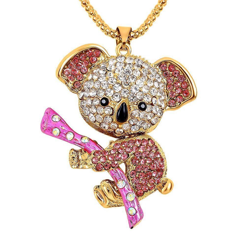 Multi Color Austrian Crystal Enameled Koala Pendant Necklace 28-30 Inches